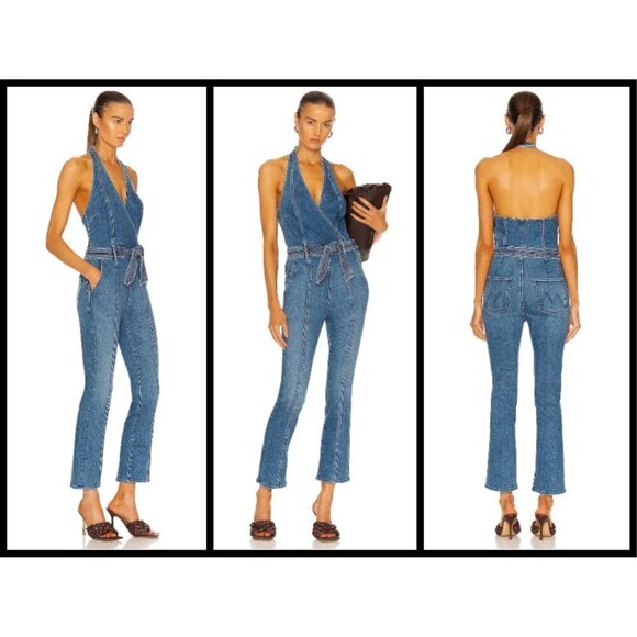 💕MOTHER DENIM💕 Halter Hustler Jumpsuit Ankle A Groovy Kind of Love 34 70s - Picture 6 of 16